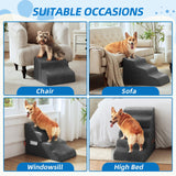 Dog Stairs 3-Step for Small Dogs and Cats to Get on Bed and Furniture/Windows, Pets Can Climb, Sit, or Perch to Look Out Windows, Extra Wide Dog Steps, Non-Slip Waterproof Fabric Cover, Grey（15.7" H）