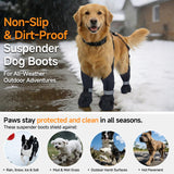 AuraPaw Dog Booties with Adjustable Suspenders for Outdoor Adventures – Reflective Paw Protectors for Rain, Snow & Mud, Anti-Slip & Dirt-Proof Boots Leggings, Waterproof Dogs Shoes, Black, Size L