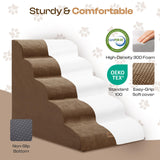 Miorun Extra Wide Dog Stairs for Large Dogs Up to 80lbs, 25" Pet Steps for High Bed with Washable Cover, 5-Step Foam Bed & Couch Ladder for Small Medium Dogs & Senior Cat, Coffee