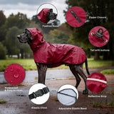 Mosucoirl Dog Raincoat Jacket Reflective Adjustable Hooded Pet Poncho Rain Coats with Leash Hole Waterproof Clothes for Small Medium Large Dogs (Red, L)