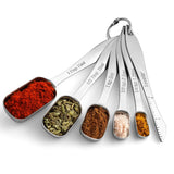 Stainless Steel Measuring Spoons Set of 6 with Leveler, Rectangular Metal Teaspoon & Tablespoon Measuring Spoons for Dry & Liquid Ingredients - Nesting Kitchen Gadgets For Baking & Cooking