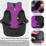 MOTZABO Dog Winter Coat - Warm Dog Clothes for Rain Snow Wind Cold Weather - Reflective Purple Adjustable Windproof Pet Vest Jacket with Leash Hole for Small Medium Large Dogs Indoor Outdoor