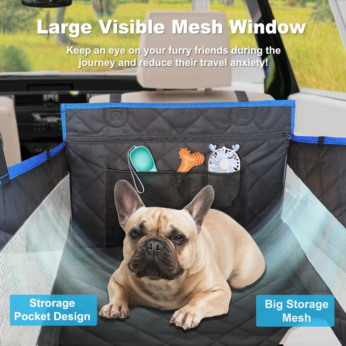 H HOH-Tech Back Seat Extender for Dogs (Black Blue S)