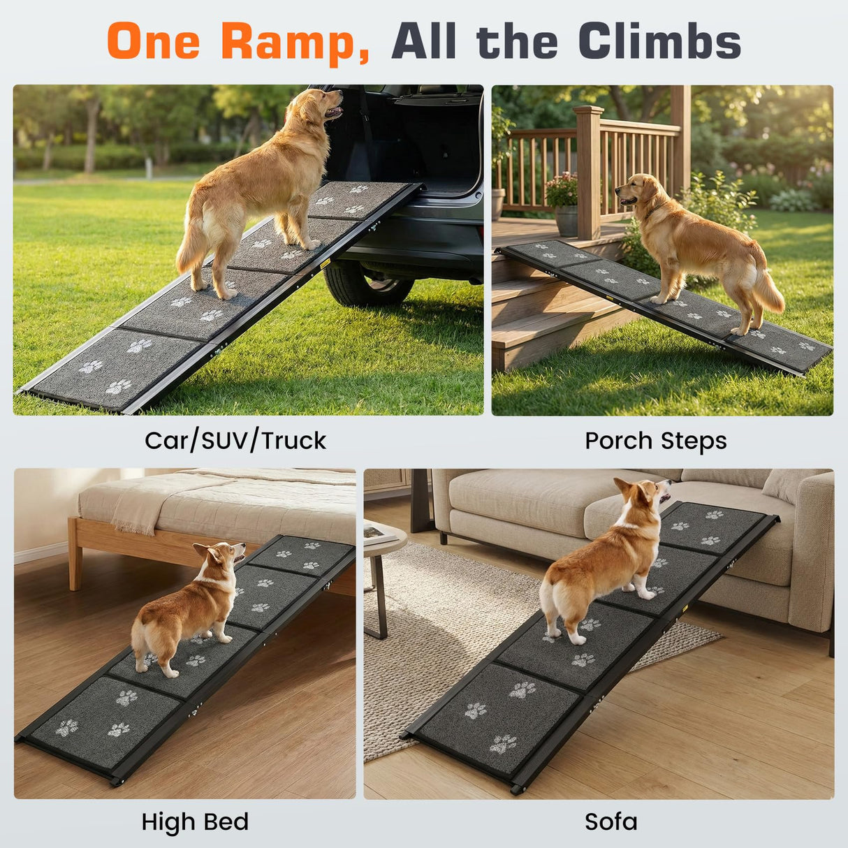 Dog Ramp for Car 63" L x 17" W Portable Ramps with Non-Slip Rug Surface Folding Pet Car Ramp for Truck/SUV & Stairs/Bed, Up to 250 LBS
