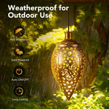 MAGGIFT 2 Pack Solar Lanterns Outdoor Waterproof, Solar Hanging Light with Handle, Warm White LED Retro Christmas Garden Lights, Metal Raindrop Shape Lamp for Outdoor Yard Tree Fence Patio