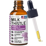 Milk Thistle for Dogs Liver Support - 2 oz Liquid Milk Thistle Supplement for Kidney and Liver Support - with Wild Alaskan Salmon Oil and Moringa Oil - Made in USA