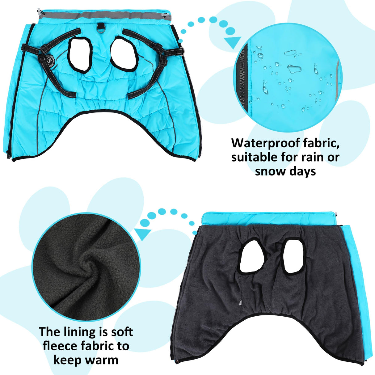 HezzLuv Waterproof Dog Jacket with Built-in Harness, Winter Snow Dog Warm Coat for Small, Medium Dogs, Cold Weather Cozy Vest Clothes with Luminous Pendant and Reflective Strips, Adjustable Straps