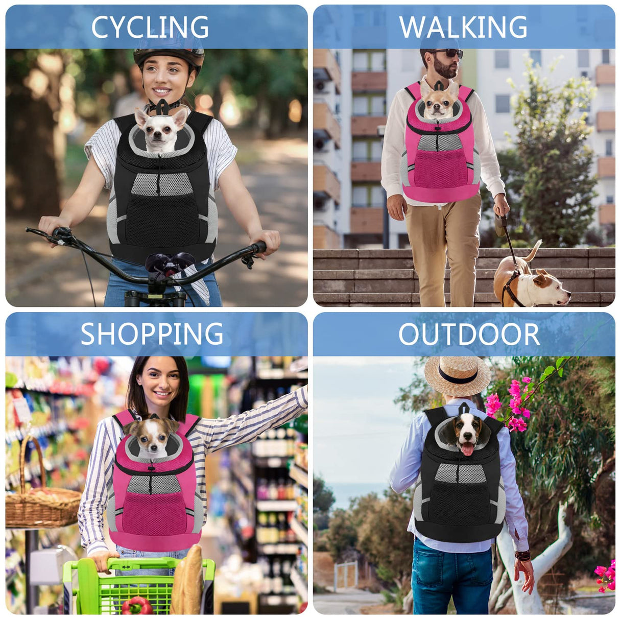 Dog Carrier Backpack Pet Puppy Carrier Front Pack Breathable Head Out Design with Reflective Safe Dog Backpack Carrier for Small Medium Dogs Cats Rabbits