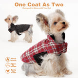 Reversible Warm Dog Coat with Hook and Loop Tape Straps: British-Style Plaid Jacket for Winter, Cozy Cold-Weather Vest for Small, Medium & Large Dogs ¨C Ideal for Snow and Outdoor Adventures Red M