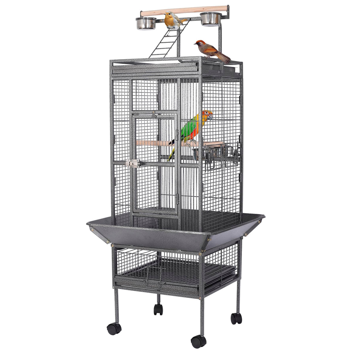 HSM 62 Inch Wrought Iron Large Bird Flight Cage with Rolling Stand for African Grey Parrot Cockatiel Sun Parakeet Conure Lovebird Canary…