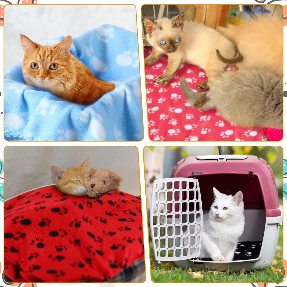 Tegeme 12 Pieces Fleece Blankets for Pets Dog Puppy Paw Print Cat Bedding Cover Blanket for Small Animals Pig Cage Liner Sleep Mat Pad Kitten Soft Warm(Cute Style,47 x 24 Inches)