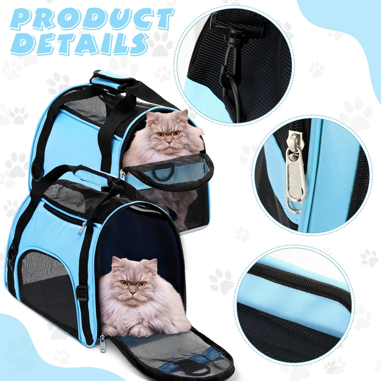 Clysee 2 Pcs Pet Carrier, Soft Sided Pet Travel Carrier for Cats, Airline Approved Kitty Portable Dog Bags for Traveling Little Dogs, Rabbits, Puppy, Cat(S,Blue)