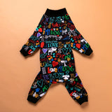 LovinPet Large Dog Pajamas, Wound Care/Post Surgery Shirt, UV Protection, Love My Dog Text on Black Print, UV Protection, Pet Anxiety Relief, Large Dog Onesies, Pet PJ's /3XL