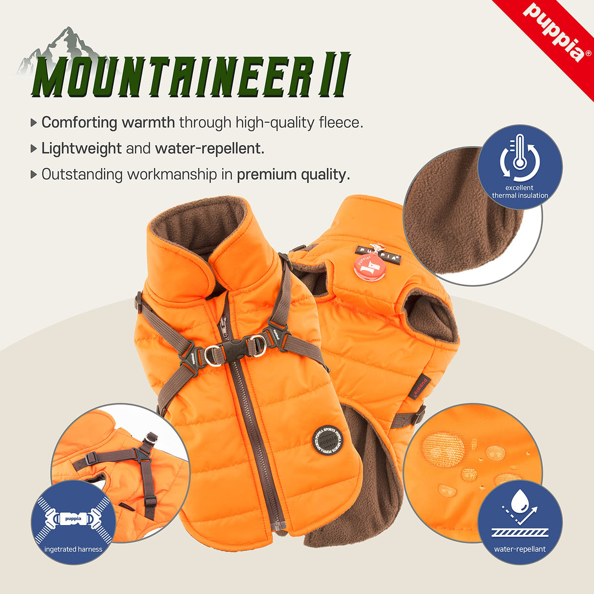 Puppia Authentic Mountaineer II Winter Vest, Large, Red