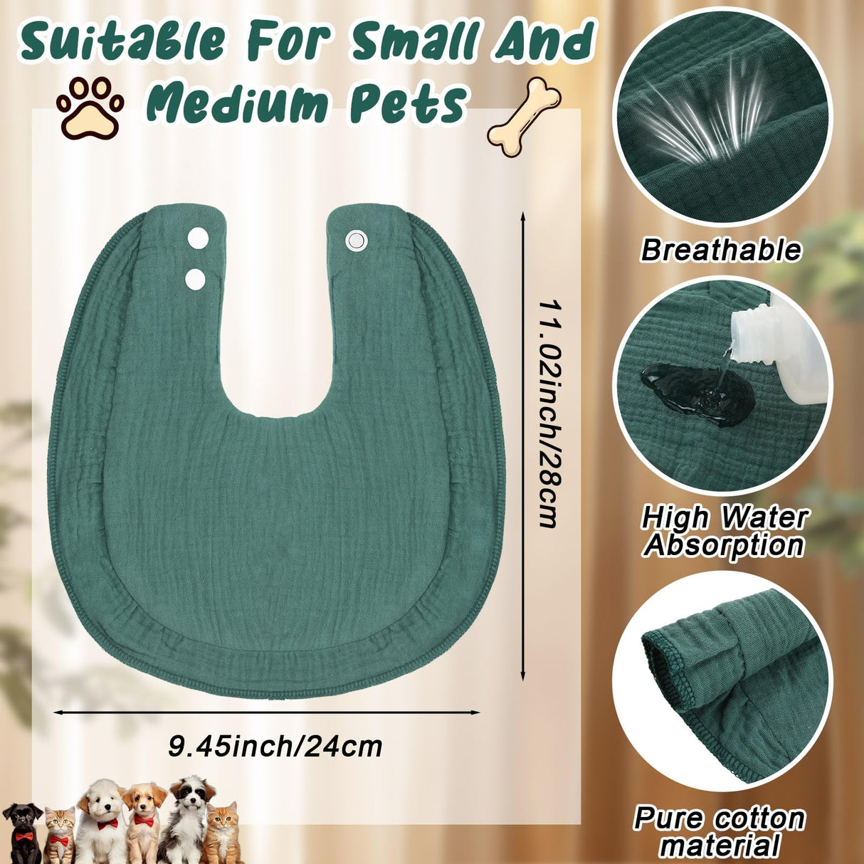 Shinylin 8 Pcs Muslin Cotton Square Bandanas Reversible Pet Bibs Scarf Pet Scarves with Two Snaps Apparel Accessories Kerchief for Small to Medium Puppy Cat(Classic Color)