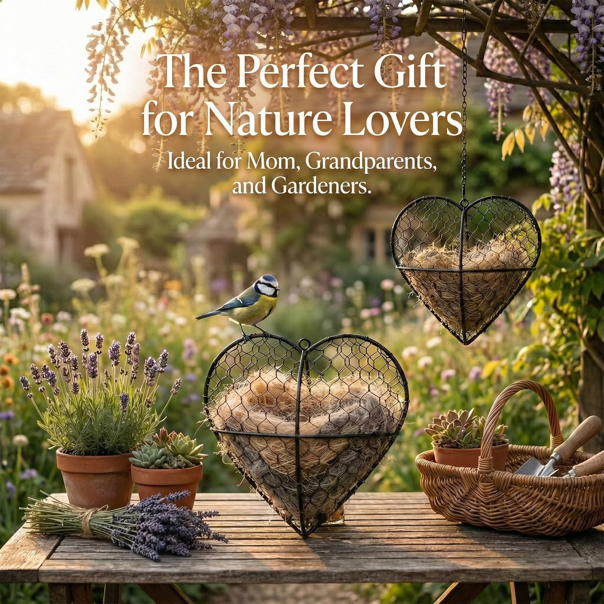 Esamar Handmade Alpaca Fiber Bird Nesting Heart - Refillable Bird Nesting Material Holder & Garden Decor - Alpaca Wool for Bird Nesting Dispenser & Nesting Material for Wild Birds Station (Black)