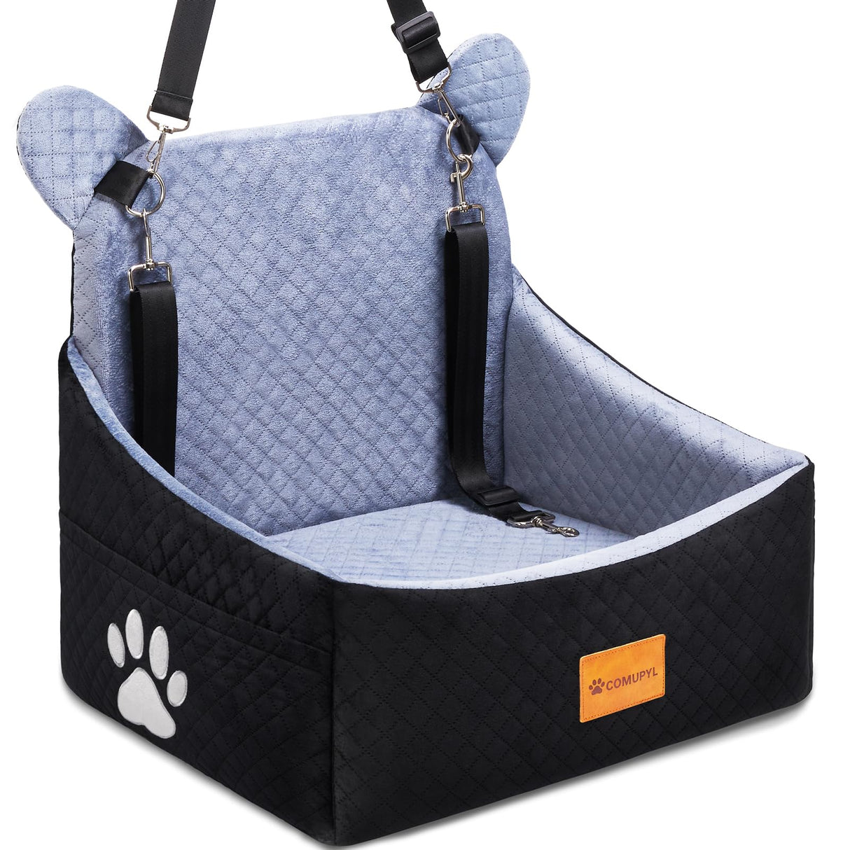 Dog car Seats for Small/Medium Dogs up to 33lbs- Washable, Waterproof, Dog Booster & car Seats with 2 Easy-Install Safety Belts, Non-Slip Base & Storage Pocket(Grey Black).