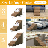 Dog Stairs for Small Dogs, Wide Pet Step with Removable Cover, No Assembly High Density Foam Cat Ramp for Bed or Sofa, 4-Step, Light Brown