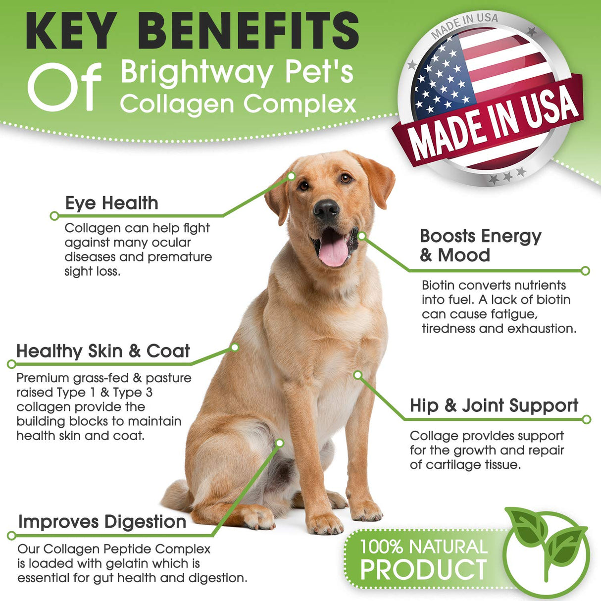 K9 Collagen PEPTIDE Complex W/BIOTIN - Hip & Joint Supplement for Dogs- Supports Healthy Joints, Skin & Coat – Helps in Recovery & Repair– 3+ Months Supply - Over 114 Servings!