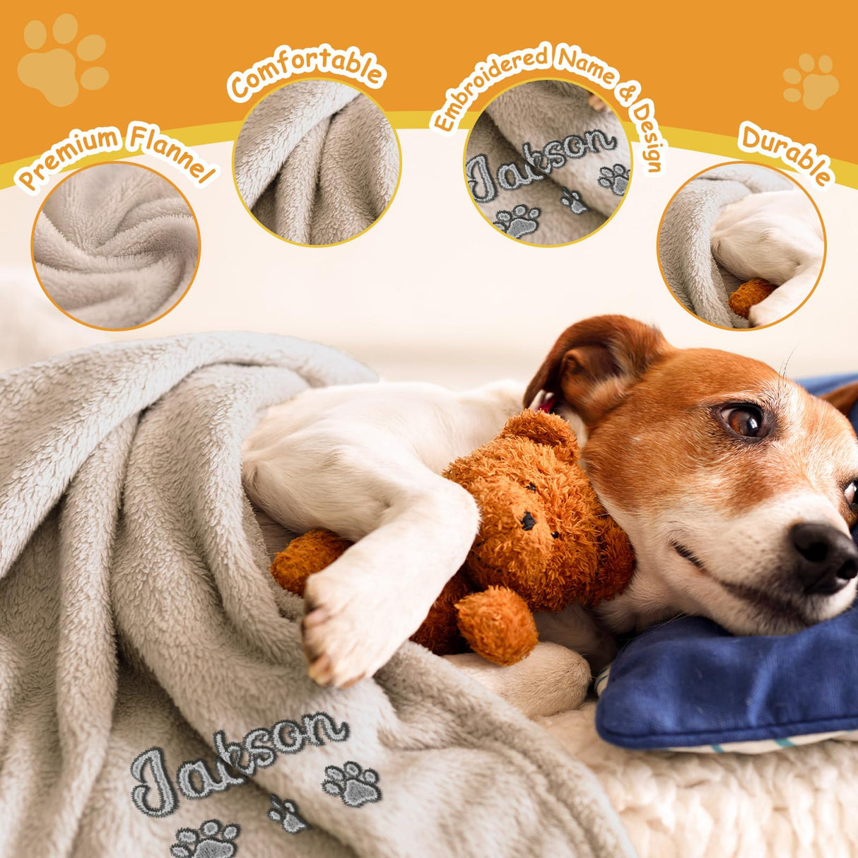 UNIGIFTIME Personalized Dog Blanket with Pet Name, Custom Dog Blanket, Personalized Embroidered Flannel Puppy Blanket, Customized Cat Bed Blankets with Pattern, Pet Cat Dog Gifts for Christmas