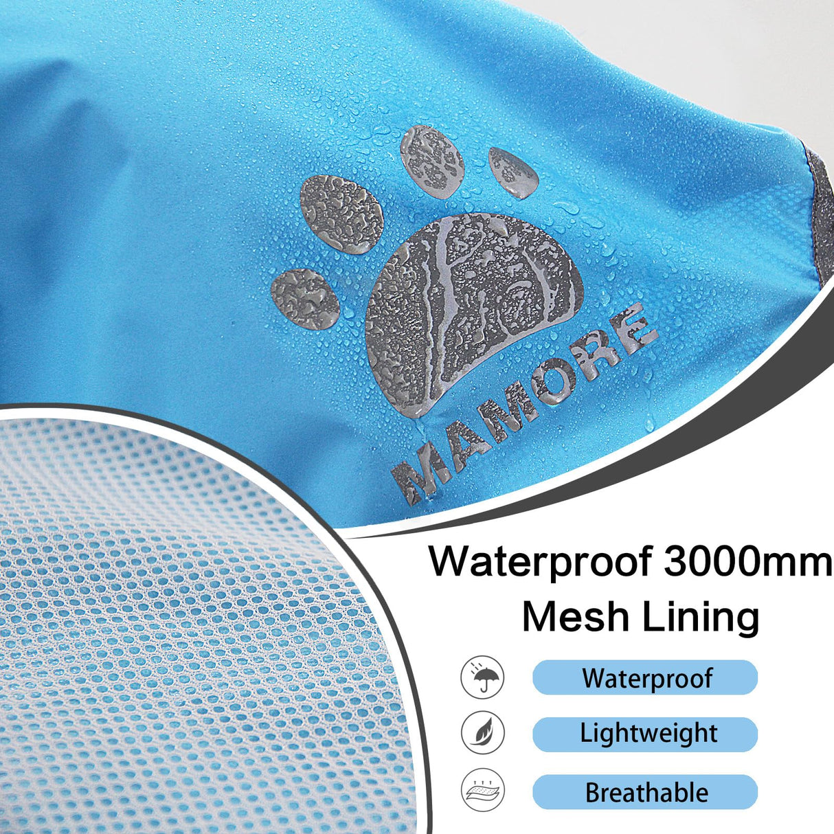 Waterproof Dog Raincoat, Reflective Adjustable Hooded Dog Rain Coat, Lightweight Breathable Pet Rain Jacket Poncho Double Layer with Leash Hole for Small Medium Large Dogs (Blue, Small)