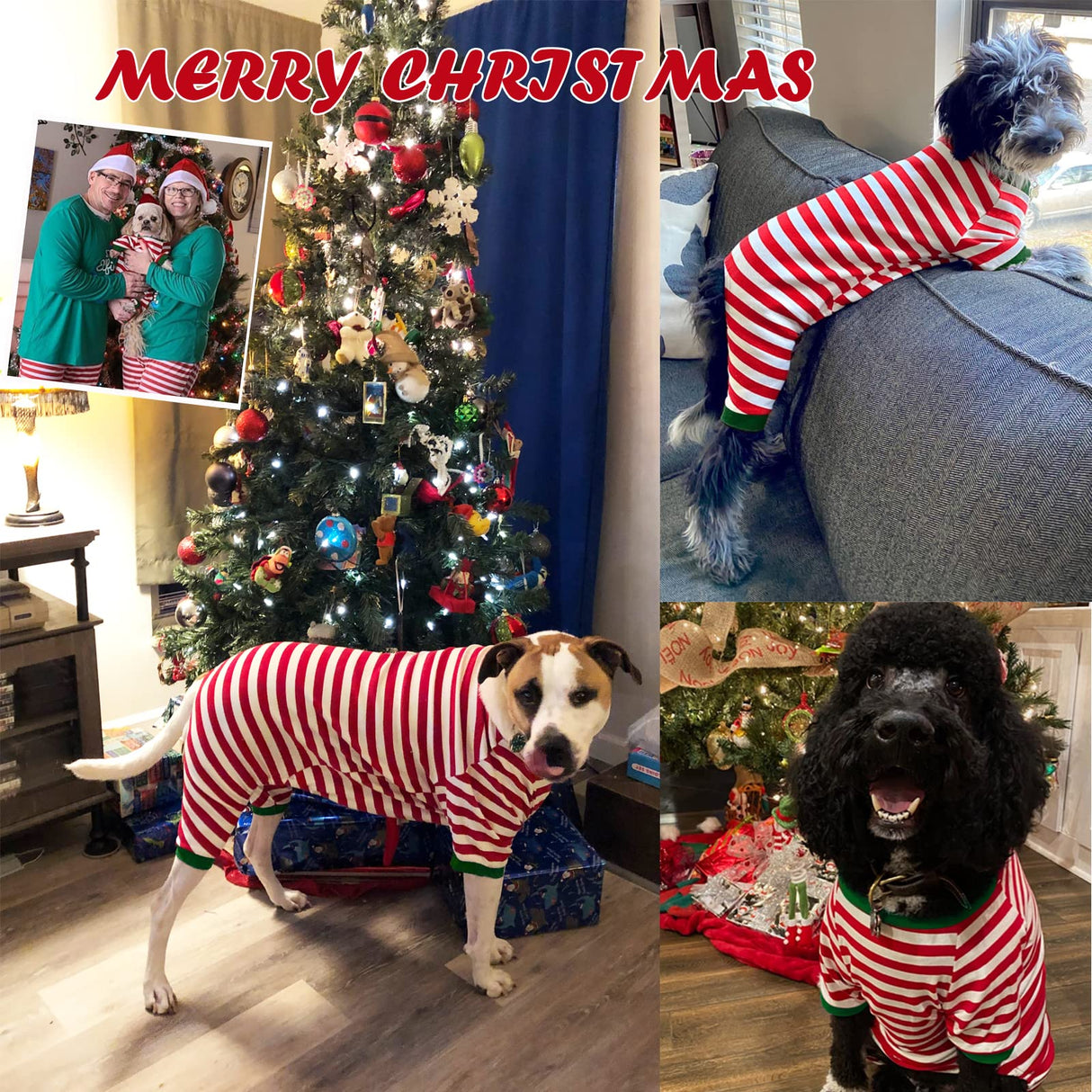 Sychien Dog Christmas Pajamas Small,Red and White Striped Pjs for Boy Girl Dogs,Thermal Warm Cotton Holiday Jumpsuit for Big Dog,XS