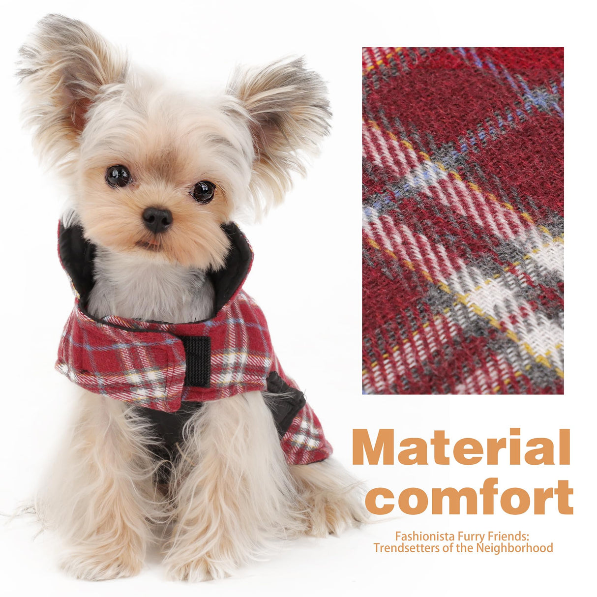 Reversible Warm Dog Coat with Hook and Loop Tape Straps: British-Style Plaid Jacket for Winter, Cozy Cold-Weather Vest for Small, Medium & Large Dogs ¨C Ideal for Snow and Outdoor Adventures Red M