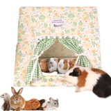 Guinea Pig Hideout Large with Curtain, Bunny Hideout, Machine Washable Guinea Pig Hide Tent Houses & Habitats, Small Animal Hideout for Pet Rabbit, Ferret, Rat, Chinchilla, Squirrel (Flower, Large)