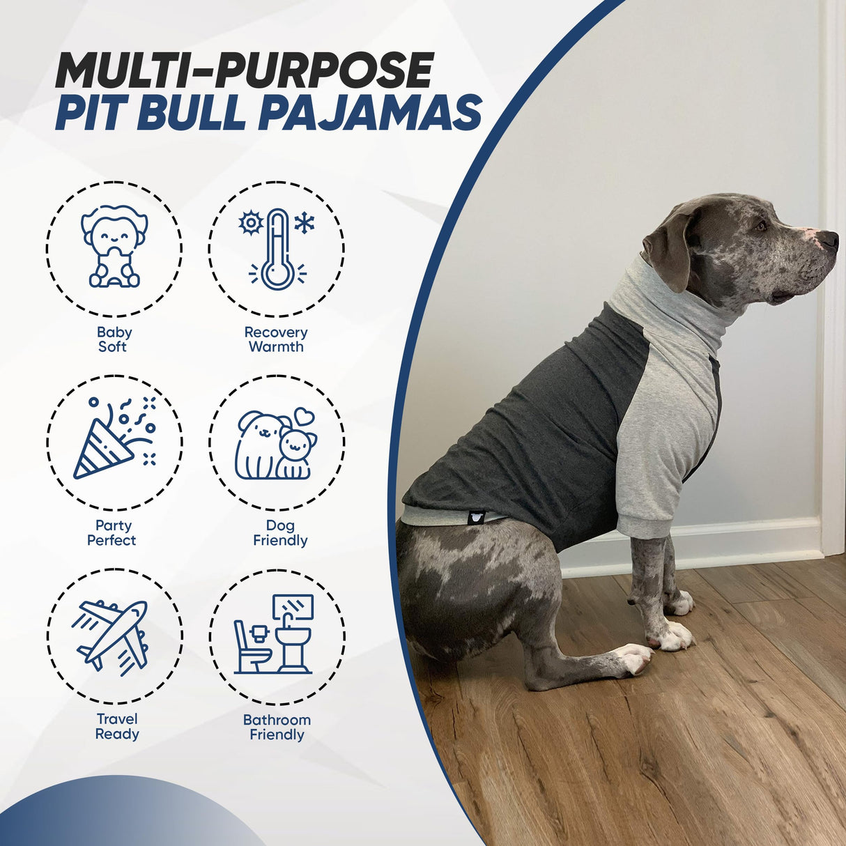 Tooth & Honey Dog Shirt for Medium Dogs – Breathable Cotton & Spandex Pullover with Full Underbelly Coverage – Grey Allergy & Summer Protection (Medium)