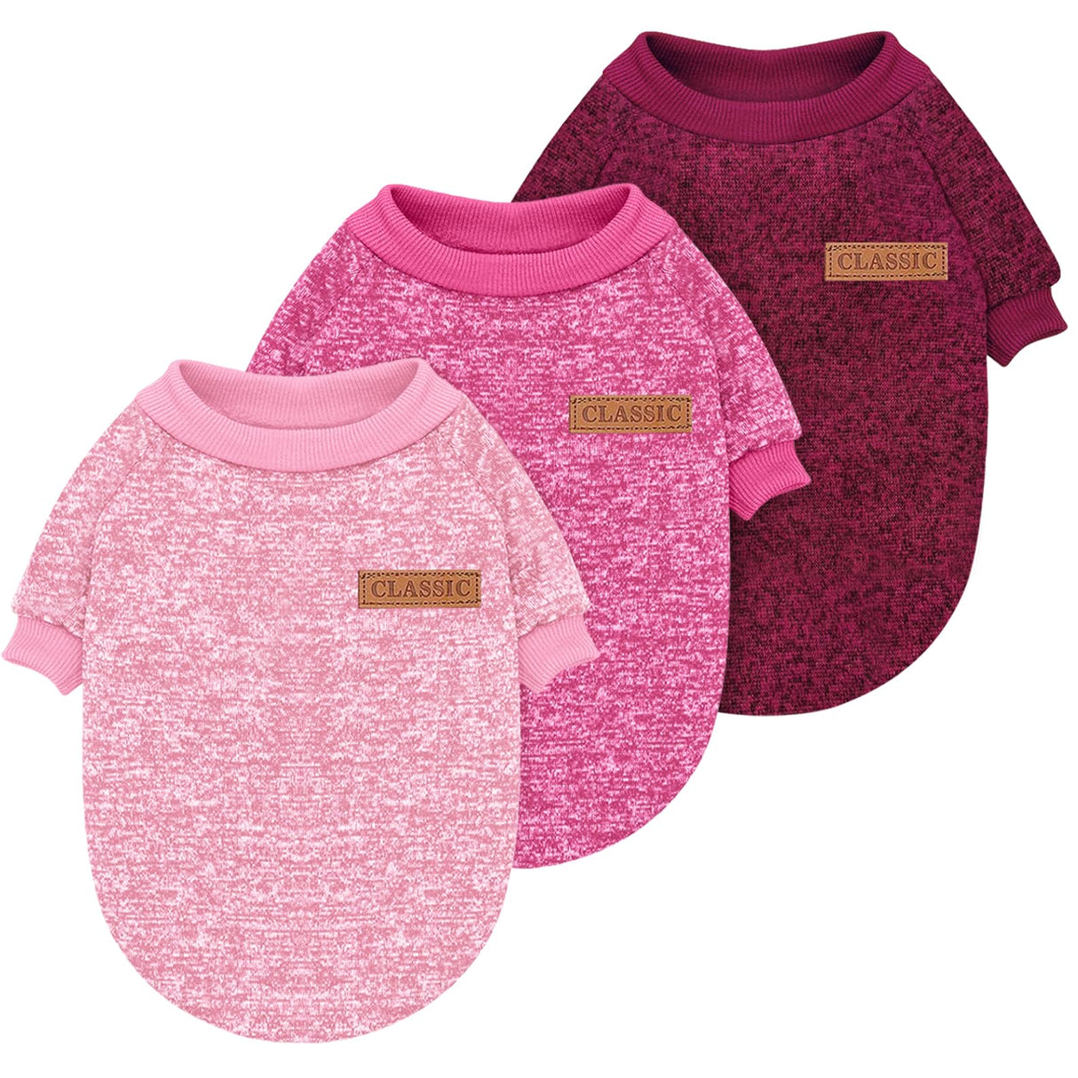Idepet Pet Dog Classic Knitwear Sweater 3 Pcs, Fleece Coat for Small,Medium Dogs,Warm Pet Dog Cat Clothes,Soft Puppy Customes for Dog Grils Boys,Large