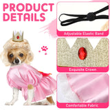 Huhumy 3 Pcs Halloween Princess Pet Costume Set, Pink Princess Pet Costume Including 1 Pink Dress, 1 Golden Wig, 1 Crown for Cosplay, Halloween Costumes, Small to Medium Body Types