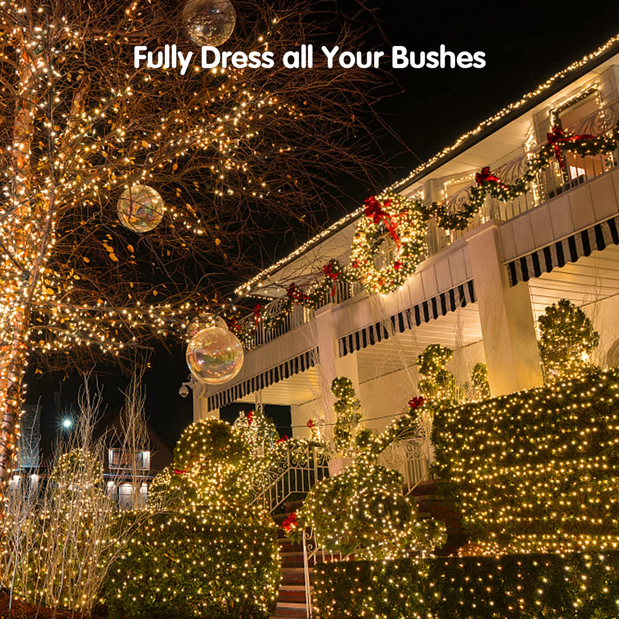 BlcTec Christmas Net Lights, 360 LEDs 9.8ft x 6.6ft Outdoor Christmas Bush Lights with 8 Modes, Timer, Connectable, Waterproof and Sturdy Green Weir for Trees, Bushes, Outdoor Christmas Decorations