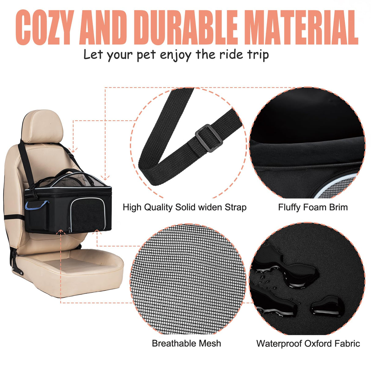 4-in-1 Cat Car Seat and Cat Carrier with Removable Wheels Booster Car Seats for Small Dogs Cats Comes with Shoulder Strap Clip-On Safety Leash and Thickened Pads, Pet Travel Carrier Bed up to 15lbs