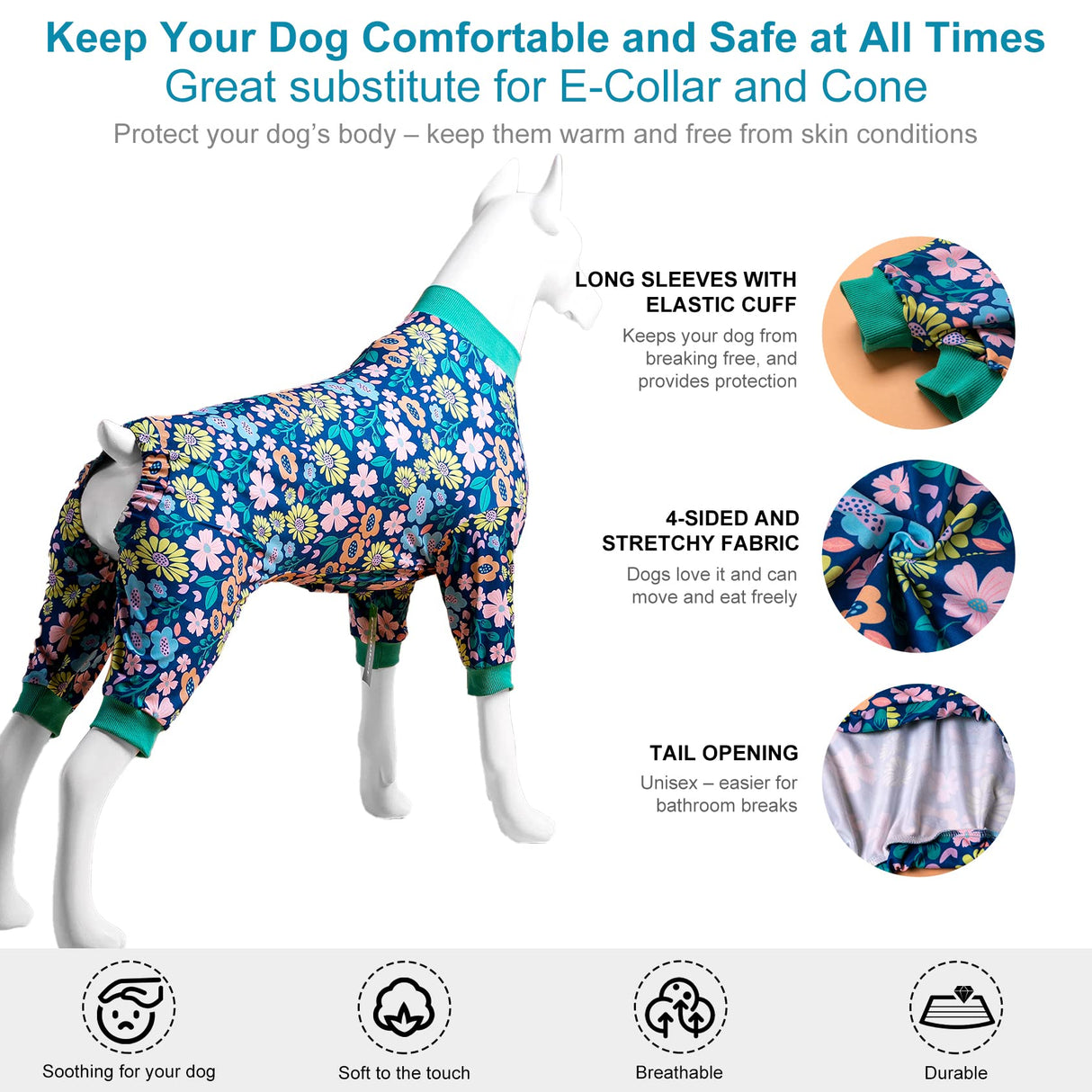LovinPet Onsie for Dog After Surgery Big Dogs, Big Dog Clothes, Post Surgery Onesie, Lightweight Fabric Pitbull Dog Pullover Pajamas, Puppy Pajamas, Pitbull Clothes, Blue Green XL