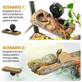 CAVACHEW 2 in 1 Reptile Feeding Ledge & Turtle Basking Platform, Resin Suction Cup Feeder with 4PCS Cups, Terrarium Water Bowl Food Dish - Tank Accessories for Crested Gecko Lizards & Aquatic Turtles