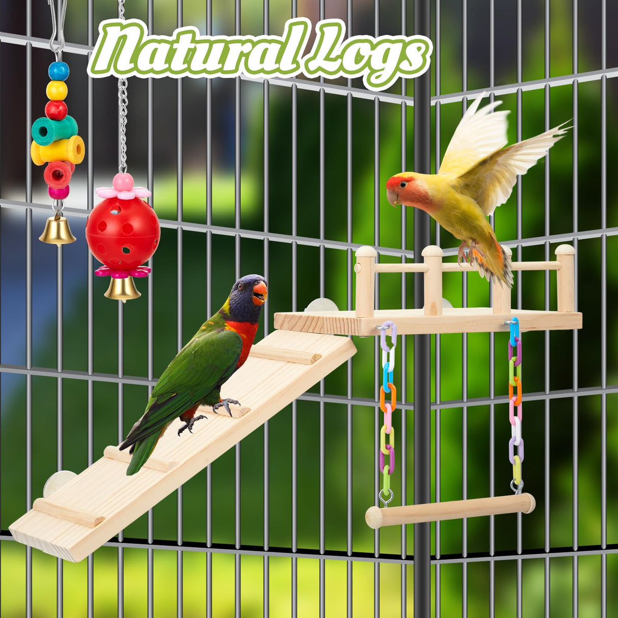 Sonwyoung Parakeet Cockatiel Bird Toys, Bird Toys for Parakeets, Cockatiel Cage Accessories, Perches Cage Parrot Ladders for Hanging Swinging Standing Chewing Climbing Training