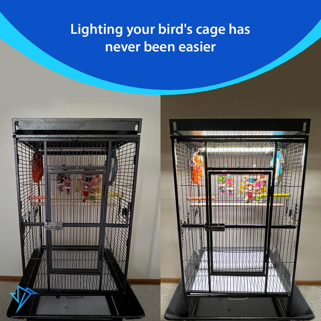 HappyBird Lighting Bird Cage Light with Chew Guard - Full Spectrum LED Pet Light - Simulates Natural Environment - Safe for Hookbill Birds – Easy to Install - (24" Long)