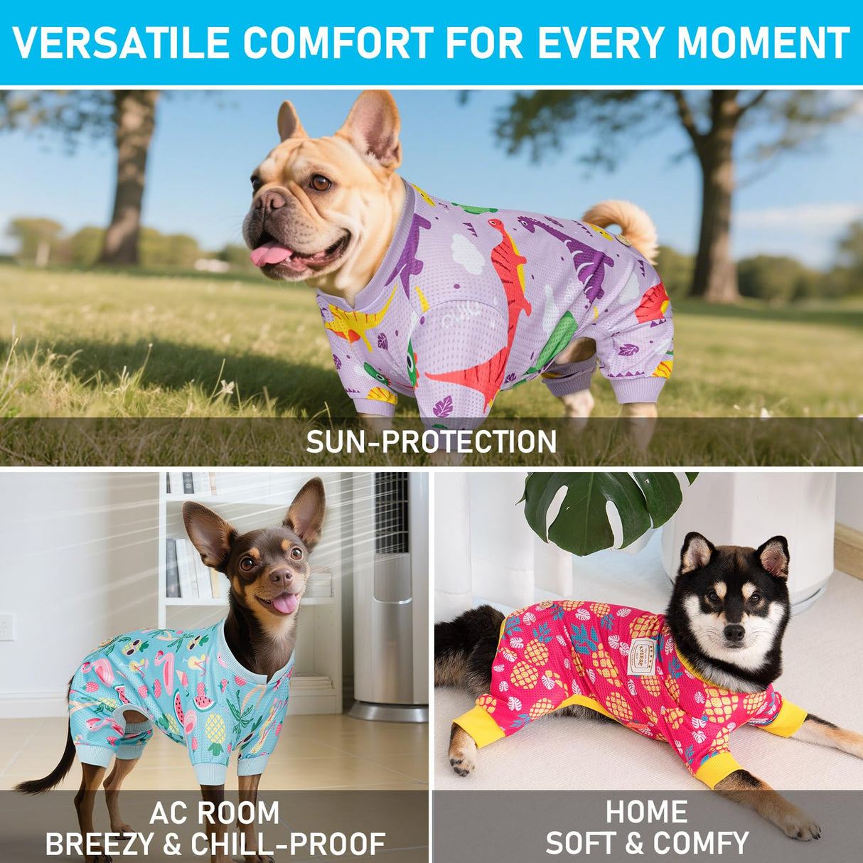 KYEESE Dog Pajamas, Lightweight Dog Pajamas for Small Medium Dogs, Breathable Mesh Dogs PJS Soft Onesie Clothes, Comfy Summer Sun Protection Jammies Pet Sleepwear, Pet Jumpsuit Outfit, Flamingo, XL
