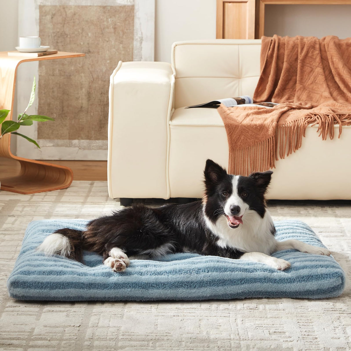 FURTIME Washable Dog Bed Large Sized Dogs, Deluxe Dog Crate Beds Comfy Fluffy Kennel Pad Anti-Slip Pet Sleeping Mat, Machine Washable Dogs Pillow, 35"x23"x3.5", Blue