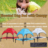 SweetBin S/M/L Outdoor Elevated Dog Cot with Canopy & Side Shade for Camping Small Medium Dogs (Carry Bag), Portable Cooling Raised Dog Bed