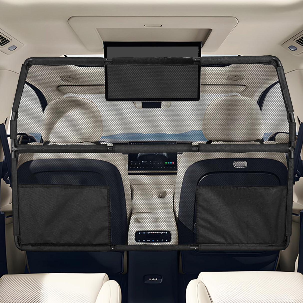 Feestars Dog Barrier for SUV Truck,56" Car Divider for Pet, SUV Dog Barrier for Cargo Area,Back Seat Car Gate with See Through Net Mesh