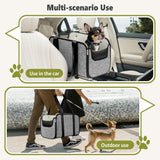 YUDODO Large Console Dog Car Seat (Width＞9in) Fits 0-18lbs, Anti-Slip Puppy Cat Travel Portable Booster Seat, Portable Pet Car Bed Carseat Dual Front & Rear Pillow Gray