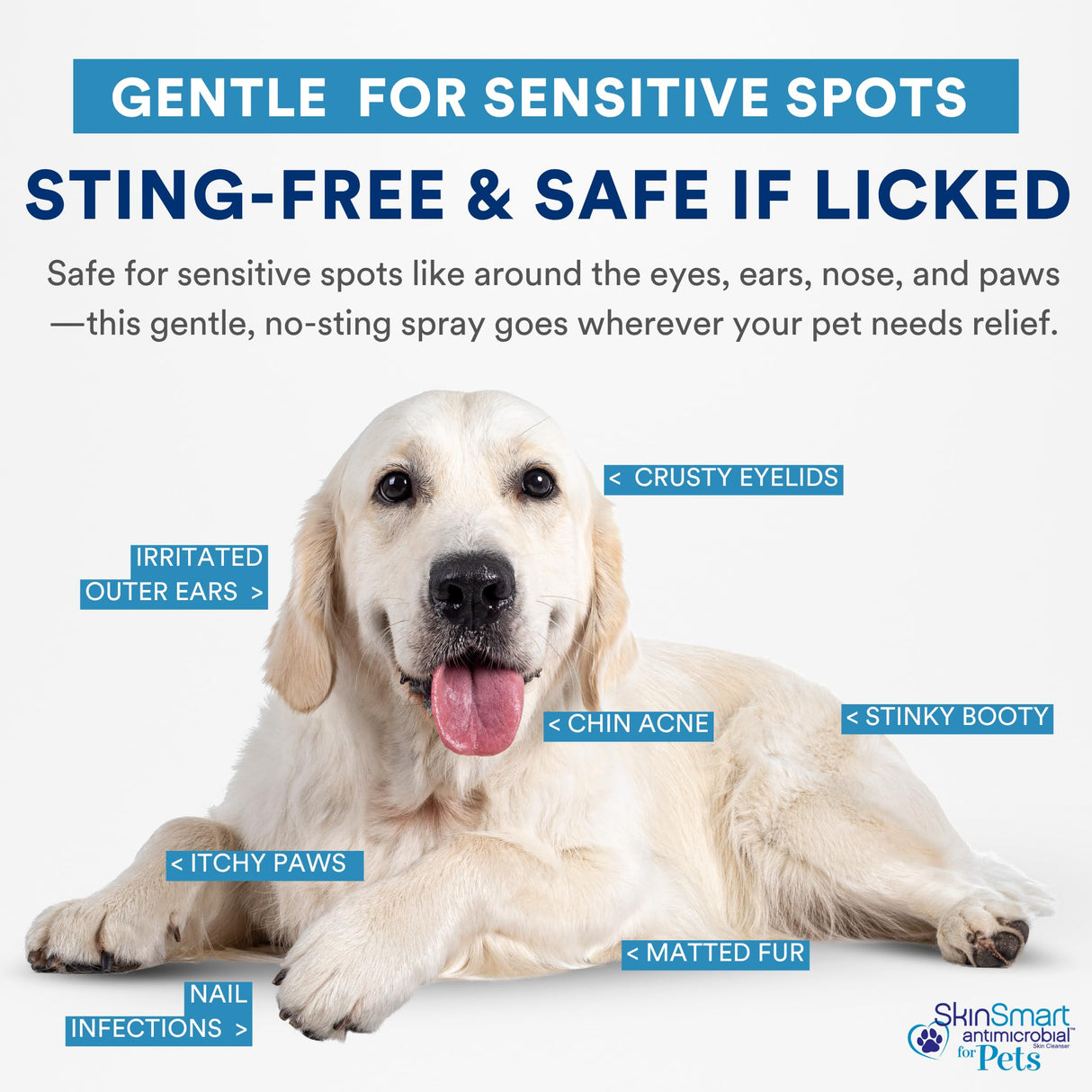 SkinSmart Antimicrobial Wound Care for Pets, Hypochlorous Acid Removes Bacteria to Promote Healing and Relieves Itch, Safe if Licked, 8 Ounce Spray Bottle