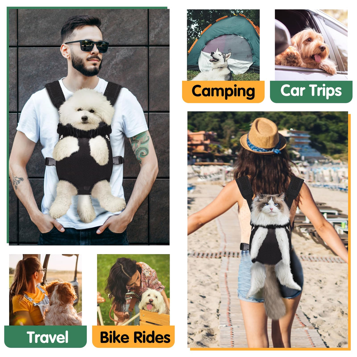 Pet Carrier Backpack, Hands-Free Adjustable Dog Front Carrier Legs Out & Easy-Fit Dog Backpack Carrier for Hiking Camping Traveling Cycling for Small Dogs and Rabbits (Large, Black)