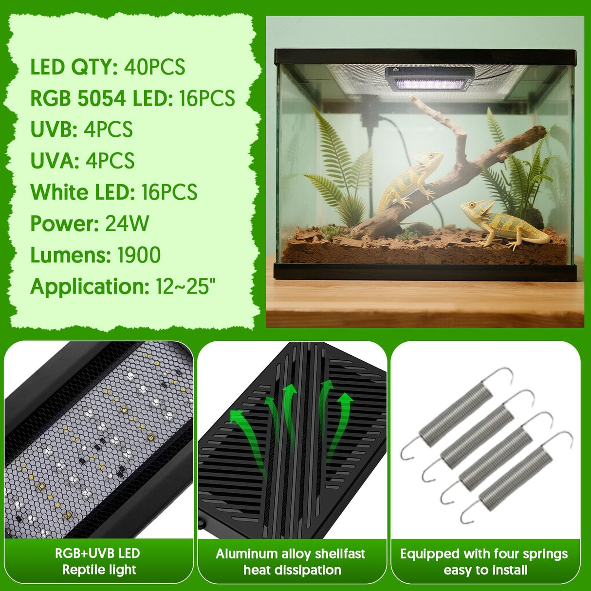 QZQ UVB Light for Reptiles, 24W LED UVA UVB Reptile Lamp with Dimming and 4 Lighting Modes, New Mode 24/7 Timer, Adjustable Brightness, LED Light for Bearded Dragon, Gecko, Tortoise, Lizard