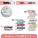 Mr. Pen- Washi Tape Set, 21 Rolls, Assorted Sizes, Floral