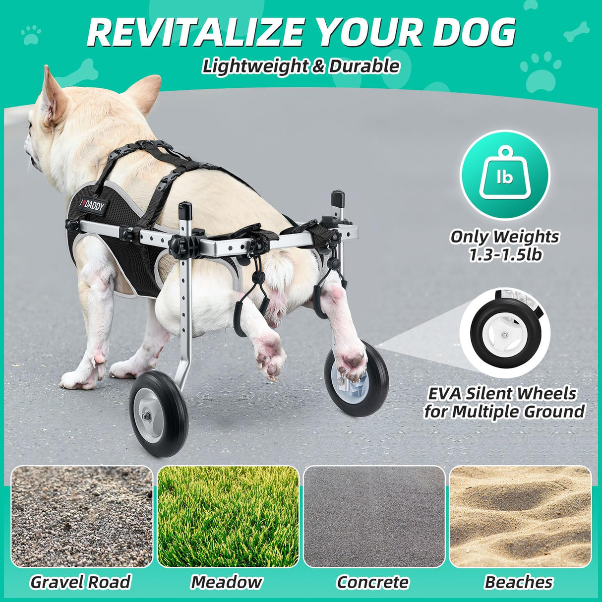 Nasjac Dog Wheelchair for Back Legs - Lightweight Portable Wheelchair with Reflective Stripes, Adjustable Pet Wheelchair Cart for Senior, Arthritis, Paralyzed, Injured, or Disabled Dogs (Black, S)