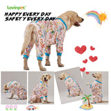 LovinPet Large Dog Pajamas Onesie, Magic Rainbow Shine Pink Print, Lightweight Stretchy Knit Pullover Large Puppy Pajamas, Pjs for Pitbulls, Stop Shedding for Dogs, Pet PJ's, 2XL