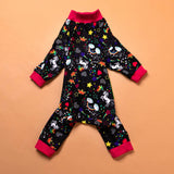 LovinPet Large Dog Pajamas Pitbull PJS: Wound Care/Post Surgery Dog Clothes, Onesies for Dogs, Unicorn Rainbows Black Print, Lightweight Stretchy Knit Pullover Pitbull Jammies, Pet PJ's/L