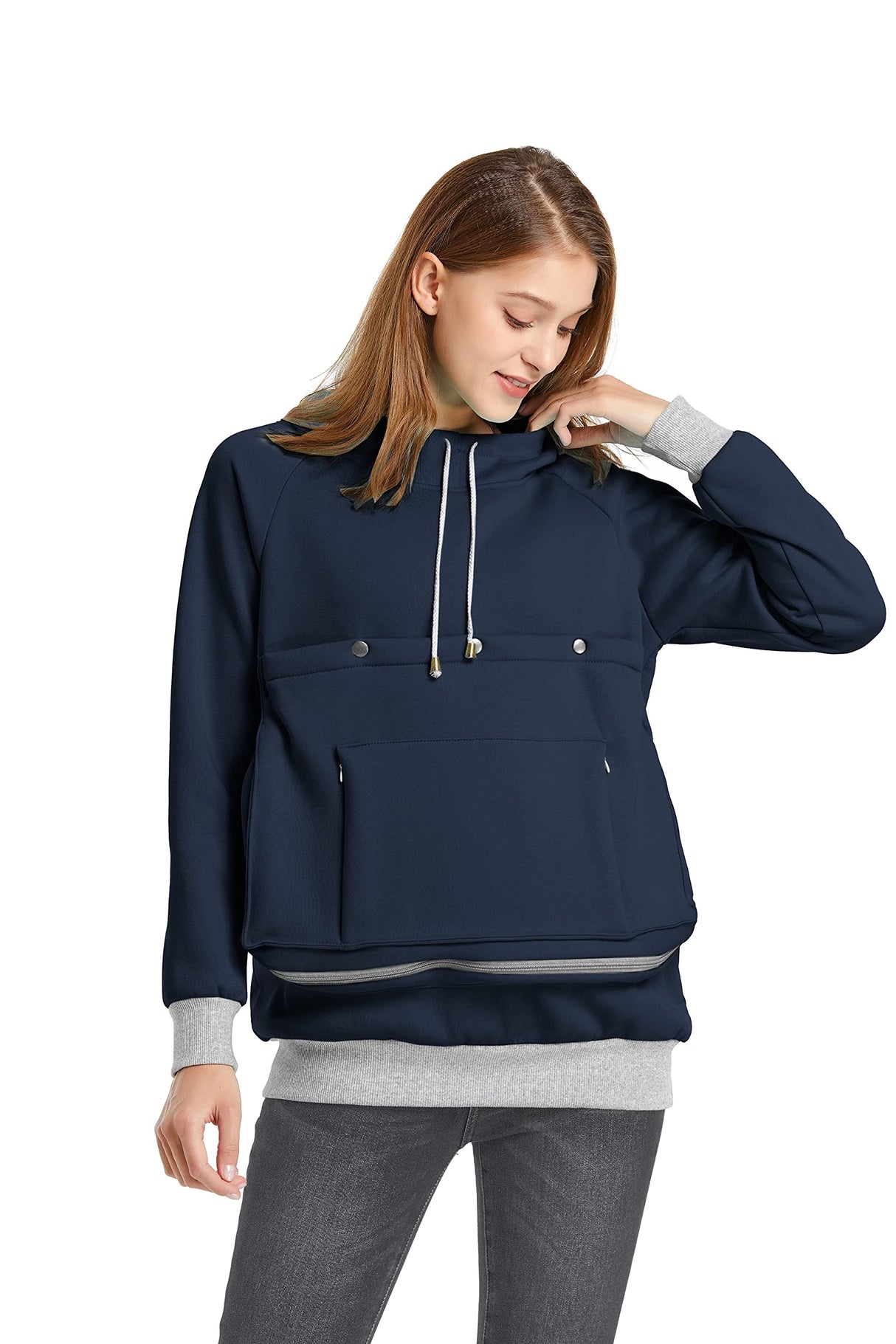 ALYC Cat Dog Carrier Hoodie Large Pet Pouch Sweatshirt Puppy Kitten Holder Pullover Top Kangaroo Hoodies for Women Dark Blue